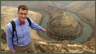 Nick Zentner filming 2-Minute Geology Entrenched Meanders episode in Yakima River Canyon.
