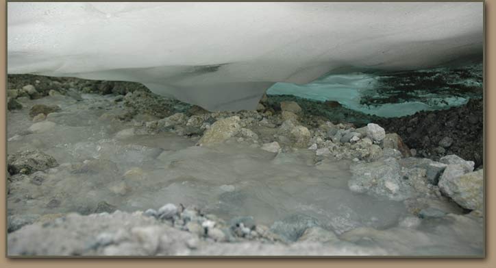 Glacial rock flour transported by meltwater under glacier.