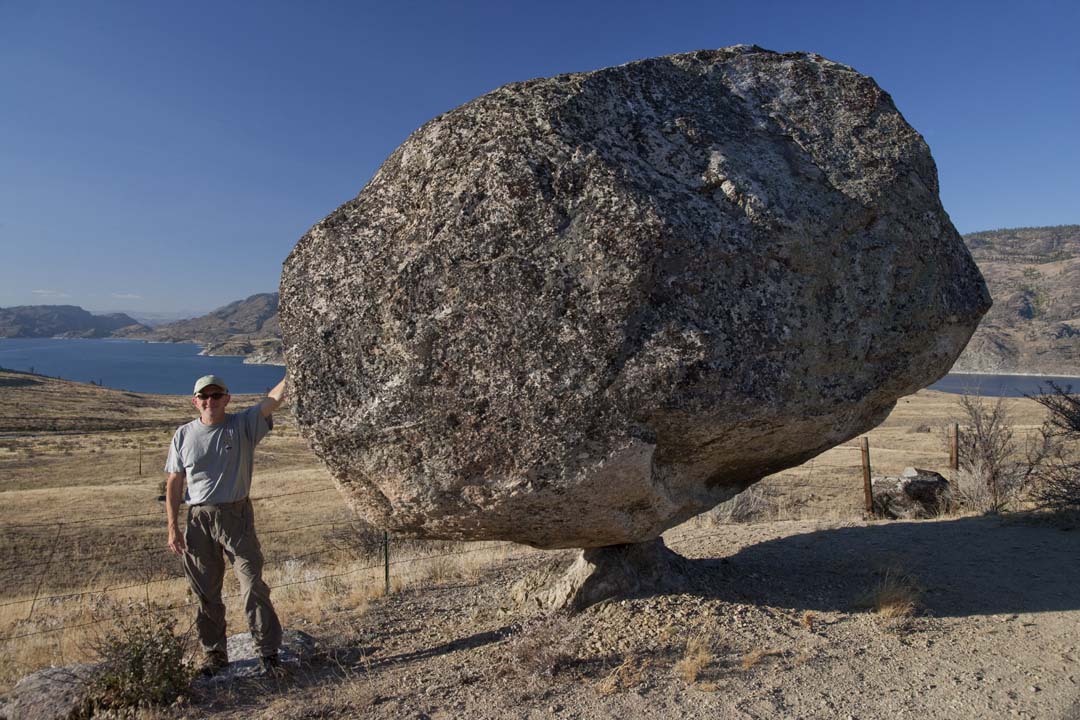 Omak Rock, huge granite boulder moved by glaicial ice during the Pleistocene.